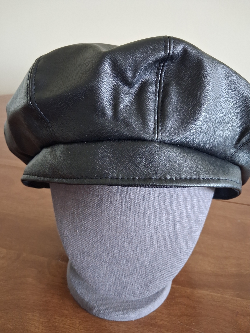 Black Faux Leather Newsboy Cap - Men's Fashion Hat